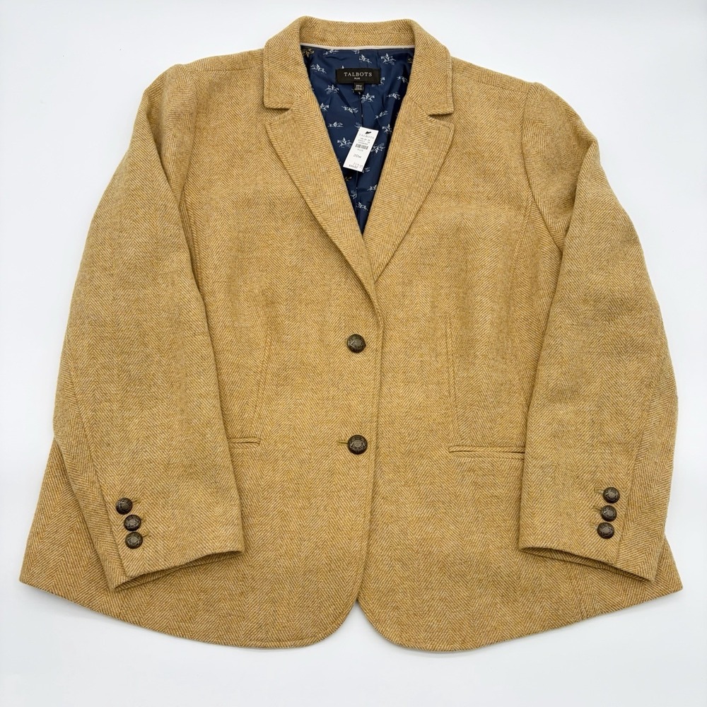 Talbots Yellow Herringbone Wool Blend Riding Jacket Size 20W NWT Blazer Women's